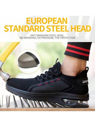 UMBURLLY أحذية أمان للرجال بنعل حماية من الصدمات وثقب القدم مع وسادة هوائية، مصنوعة من شبكة تنفس مناسبة للصيف
