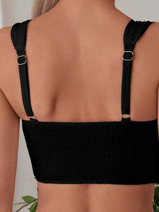 Swim مجموعة بيكيني صيفية للعطلات، ملابس السباحة بتصميم فتحات مفرغة بلون واحد للسيدات