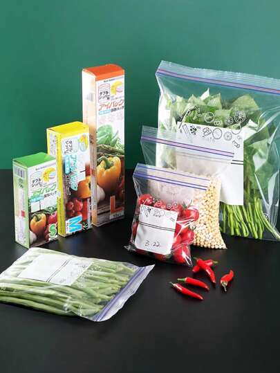 حقيبة تخزين وحفظ الطعام القابلة لإعادة الاستخدام لتخزين الخضروات والفواكه والحبوب ذات أحجام متعددة، أكياس مفرغة بالبرد للثلاجة (النمط العشوائي المرسل)، للخارج والتخييم