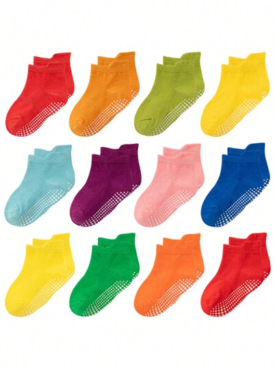 جوارب طفل لا تنزلق 12 زوجًا جوارب للأطفال الرضع و الأطفال من الذكور والإناث الرضع جوارب للكاحل مضادة للانزلاق للأطفال من عمر 0-5 سنوات