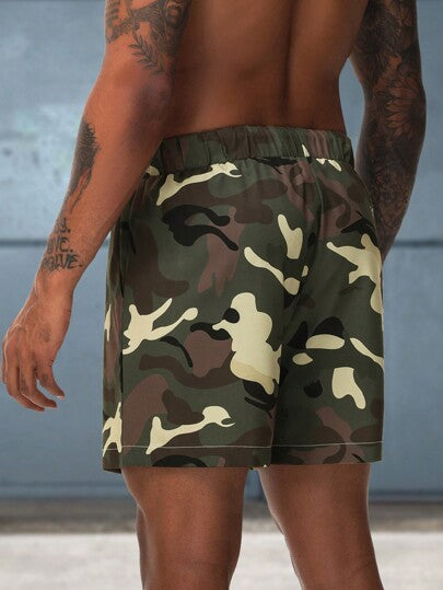 Manfinity Homme صديق الرجال الخارجي شورت كاجوال بسحاب بنمط الكامو، ألبسة صيفية للخروج والاستخدام اليومي، سترات بفضفاضة، هدية للزوج والصديق