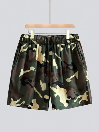 Manfinity Homme صديق الرجال الخارجي شورت كاجوال بسحاب بنمط الكامو، ألبسة صيفية للخروج والاستخدام اليومي، سترات بفضفاضة، هدية للزوج والصديق