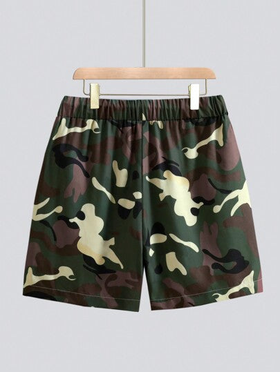 Manfinity Homme صديق الرجال الخارجي شورت كاجوال بسحاب بنمط الكامو، ألبسة صيفية للخروج والاستخدام اليومي، سترات بفضفاضة، هدية للزوج والصديق