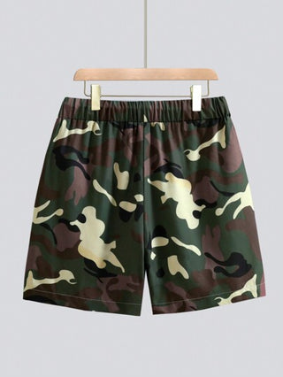 Manfinity Homme صديق الرجال الخارجي شورت كاجوال بسحاب بنمط الكامو، ألبسة صيفية للخروج والاستخدام اليومي، سترات بفضفاضة، هدية للزوج والصديق