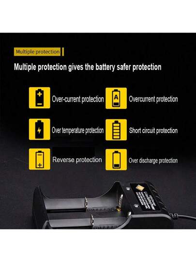 شاحن بطارية بمنفذ USB يحتوي على فتحتي شحن/ أربع فتحات شحن (البطارية غير مشمولة) متوافق مع بطاريات الليثيوم القابلة لإعادة الشحن