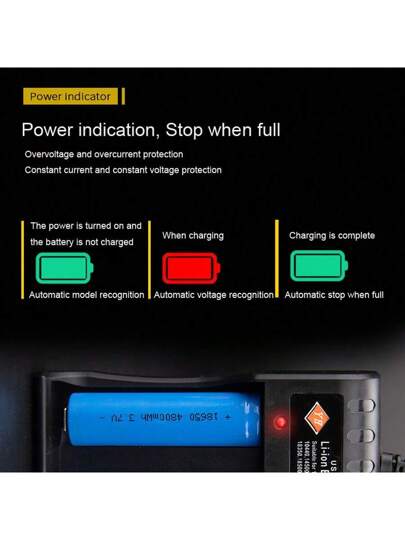 شاحن بطارية بمنفذ USB يحتوي على فتحتي شحن/ أربع فتحات شحن (البطارية غير مشمولة) متوافق مع بطاريات الليثيوم القابلة لإعادة الشحن