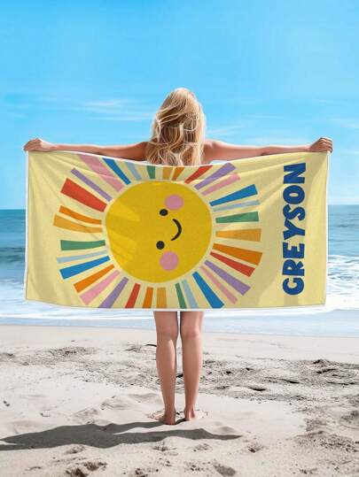 منشفة شاطئ مخصصة بطباعة وشمس ، ماصة للعرق وسريعة التجفيف ، مثالية للشاطئ والسفر والسباحة والرياضة والتخييم ، اكسسوارات شاطئ مناسبة للرجال والنساء ، هدية عيد ميلاد أو ذكرى أو عيد الأم أو الأب أو الأصدقاء