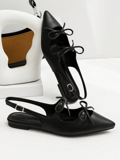 أحذية نسائية مسطحة برأس مدبب مزينة بفيونكة سوداء، أحذية عصرية وقابلة للاستخدام المتعدد