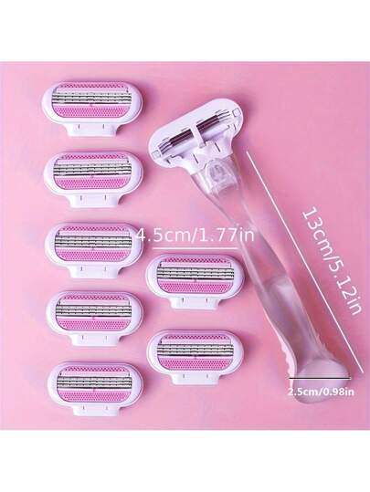 مجموعة 1 مقبض + 8 شفرات لأداة إزالة الشعر اليدوية للنساء، شفرات حلاقة من الفولاذ المقاوم للصدأ متعددة الطبقات قابلة للاستبدال، ماكينة حلاقة آمنة، إزالة الشعر من الوجه والجسم، مستلزمات حلاقة، قص الشعر، حقيبة، منظم، تخزين، إكسسوارات الشعر