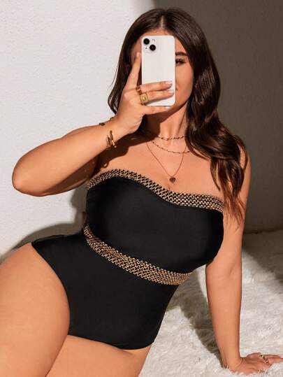 Swim Lushoire بدلة سباحة قطعة واحدة مع رباطات وتقطيعات للحجم الكبير، صيفي