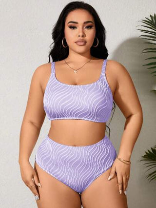 SHEIN Swim Curve حمالة بكيني طباعة بسيطة مقاس كبير للنساء، الشاطئ الصيفي
