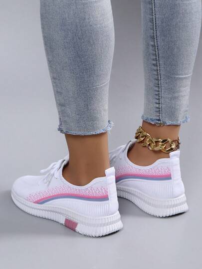 STEPREACH حذاء نسائي رياضي عادي، تنفس، مريح، خفيف الوزن، برباط، موحد اللون، باللون الوردي المشرق، مقاوم للانزلاق والتآكل