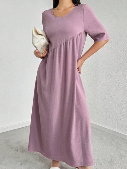 Mulvari فستان طويل نسائي بلون سادة واسع ومريح للصيف