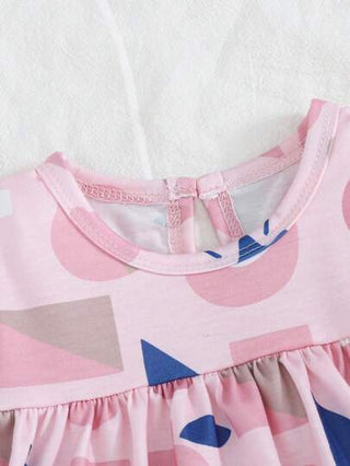 SHEIN طقم بجامة بناتي وردي من قطعتين بطبعة مثلث بسيطة، يشمل بنطال طويل وبلوزة كاجوال فضفاضة بأكمام قصيرة