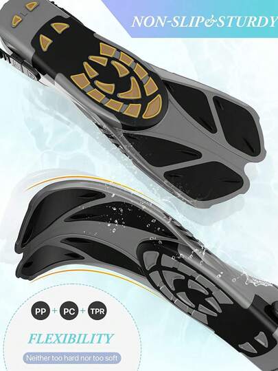 زوج واحد من زعانف الغوص ذات التصميم المضاد للانزلاق ومقاس قصير مفتوحة في الكعب، مناسب للسفر وللغطس والسباحة للكبار