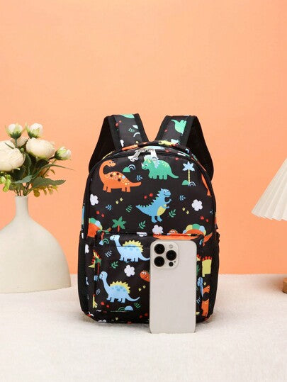 1 قطعة حقيبة ظهر باسحاب نايلون بنقشة كرتونية جميلة لديناصور، مناسبة لاستخدام يومي، بأنماط طباعة عشوائية