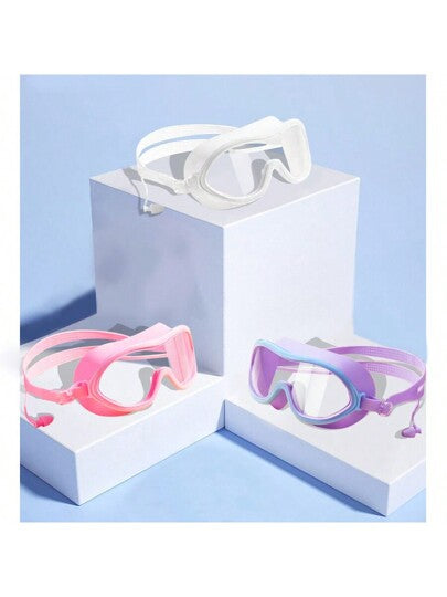 1 جهاز نظارات سباحة كبير الحجم للكبار، مقاوم للماء ومضاد للضباب، نظارات سباحة واضحة عالية الجودة بأذرع سيليكون قطعة واحدة، متعدد الاستخدام