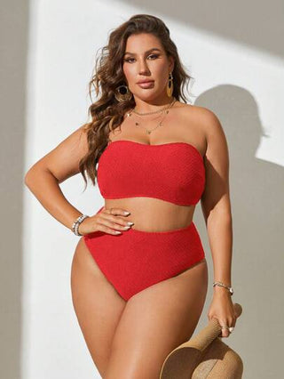 Swim Basics مجموعة بكيني حريمي أنيق بدون حمالة، بأحجام كبيرة، لون أحادي، جذاب جنسيًا، للصيف 2025