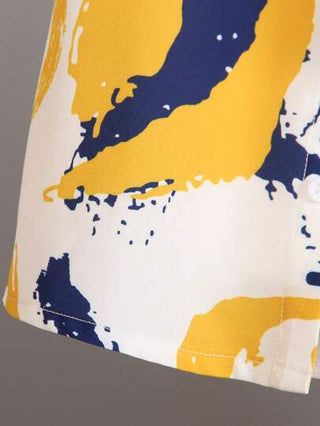 طقم قميص بطبعات ملونة وشورت صيفي عادي مع قبعة للأولاد، 2 قطعة