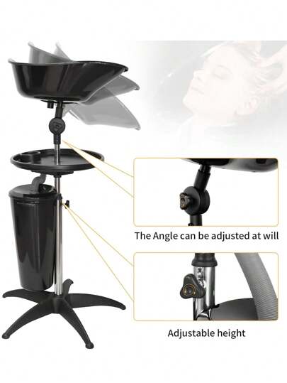 حوض غسل شعر قابل للنقل، حوض غسيل عميق قابل للضبط الارتفاع مع خرطوم تصريف وسطل، محطة غسيل الشعر لصالون التصفيف