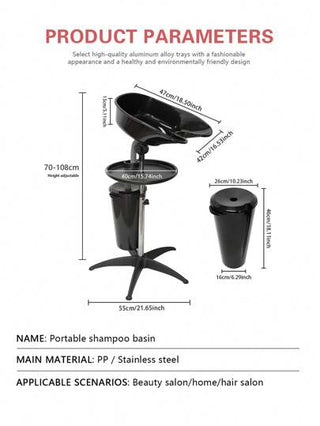 حوض غسل شعر قابل للنقل، حوض غسيل عميق قابل للضبط الارتفاع مع خرطوم تصريف وسطل، محطة غسيل الشعر لصالون التصفيف