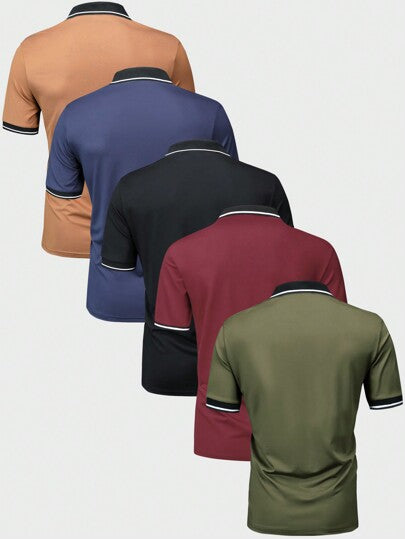 ملابس علوية بولو بياقة غير محددة مع أكمام قصيرة من الصيف 5 قطع/مجموعة للرجال، تي شيرت متعدد الألوان، كلاسيكي بسيط و خفيف الوزن للعمل العارضة و الرياضة و الجري في الهواء الطلق