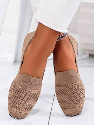 حذاء مسطح نسائي محبوك، حذاء لوفرز مربع الأصابع مريح، حذاء أم مسامي لفصلي الربيع والخريف