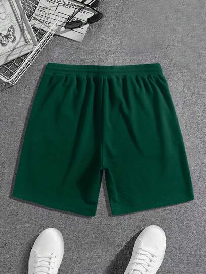 Manfinity Sporsity صندرات كاجوال رجالية بخصر رباط ومطبوع عليها أحرف مع جيوب، مناسبة للزوج والصديق كهدية