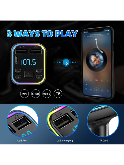 simr قطعة واحدة من مشغل سيارة BT Mp3 اللاسلكي المحول اللاسلكي FM USB C النوع C مزدوج USB شاحن سيارة مجهز بملحقات السيارة، مشغل MP3 FM موديولاتور