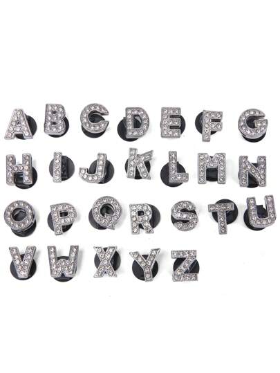 1 قطعة من الحلية المطعمة بالراين ستون بتصميم الحرف الأبجدي الإنجليزي لتزيين الأحذية، إكسسوارات أحذية أنيقة وجذابة للنساء والرجال للارتداء اليومي أو في الربيع والصيف أو على الشاطئ
