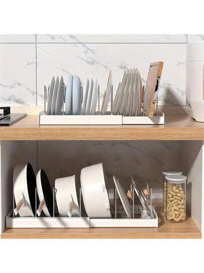 منظم درج المطبخ القابل للتوسيع بتصميم قابل للسحب وحامل غطاء قدر قابل للتعديل لتخزين الأدوات بكفاءة على الرف السفلي والخزانة بتوفير المساحة