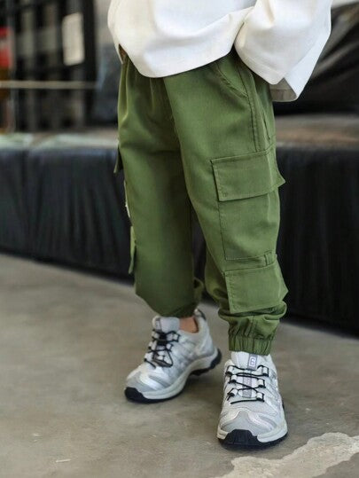 سروال طويل متعدد الجيوب عصري للأولاد، مناسب للإرتداء اليومي في جميع المواسم