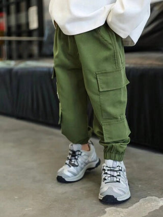 سروال طويل متعدد الجيوب عصري للأولاد، مناسب للإرتداء اليومي في جميع المواسم