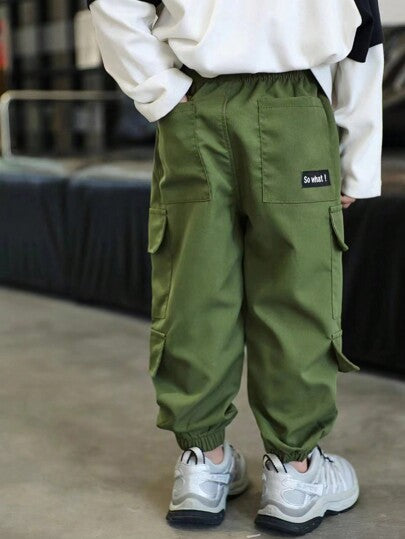 سروال طويل متعدد الجيوب عصري للأولاد، مناسب للإرتداء اليومي في جميع المواسم