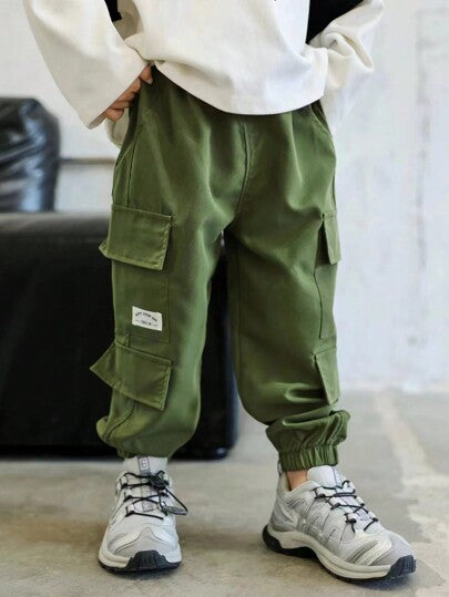 سروال طويل متعدد الجيوب عصري للأولاد، مناسب للإرتداء اليومي في جميع المواسم