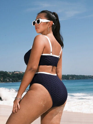 Swim SPRTY مجموعة بيكيني نسائية بقياس زائد بتصميم على التباين