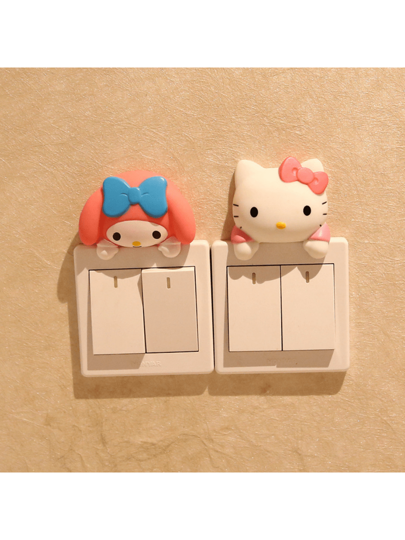 Sanrio 1/3 قطع ملصقات ديكور كورومي وميلودي وهلو كيتي للغرفة والمنزل والمدخل، مزين للأجواء، ديكور حائطي، ديكور المنزل والغرف، لاصق قابل للإزالة