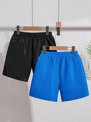 مايوه أولادي عدة مجموعات من شورتات السباحة للأولاد المراهقين المنسوجة العادية ذات الألوان موحد اللون، 2 مجموعات بألوان مختلفة للشورت