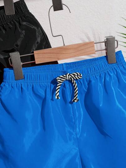 مايوه أولادي عدة مجموعات من شورتات السباحة للأولاد المراهقين المنسوجة العادية ذات الألوان موحد اللون، 2 مجموعات بألوان مختلفة للشورت