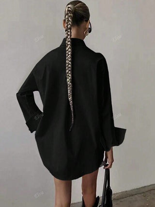 QIANZHIDU قميص نسائي بلون أحادي فضفاض بأكمام طويلة، مناسب للعمل والمقابلات والتنقل والاسترخاء، شعور بالبساطة، ملابس للعودة إلى المدرسة والتخرج والمكتب، مناسب للربيع والصيف والخريف