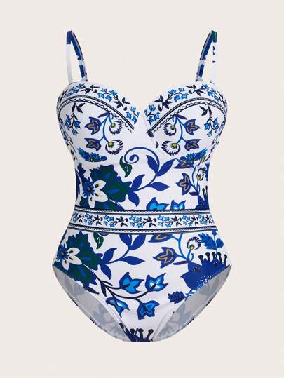 Swim Oasis مجموعة الملابس الصيفية بقطعة واحدة مطبوعة بالكامل بحجم كبير للشاطئ مع سروال حمامي مربوط للعطلات