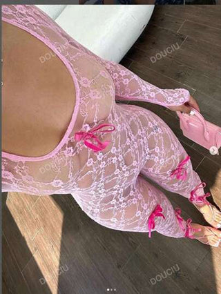 جمبسوت نسائية ضيقة مزينة بفيونكة، لون أحادي، ارتداء يومي بسيط