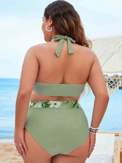 Swim Lushoire مجموعة بكيني مطبوع بزهور للسيدات ذوات الحجم الكبير، أسلوب عيد الميلاد