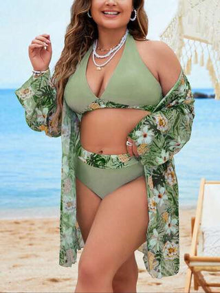 Swim Lushoire مجموعة بكيني مطبوع بزهور للسيدات ذوات الحجم الكبير، أسلوب عيد الميلاد