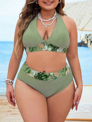 Swim Lushoire مجموعة بكيني مطبوع بزهور للسيدات ذوات الحجم الكبير، أسلوب عيد الميلاد