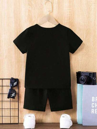 قميص وشورت ذو أكمام قصيرة لطفل صغير مع طبعة دب كرتوني بتصميم لطيف عفوي