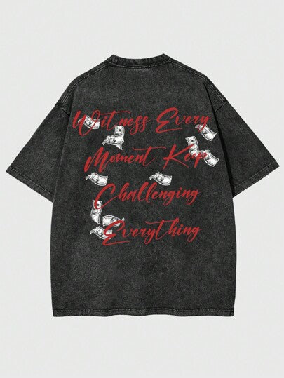 ROMWE MEN Street Life تي شيرت مطبوع بلوحة بورتريه مغسول على الطراز القديم للرجال، صيفي