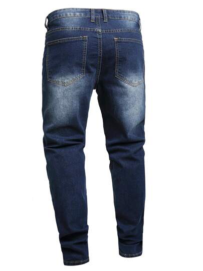 بنطال جينز أوروبي وأمريكي رجالي أزرق داكن ممزق مرن ضيق