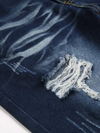 بنطال جينز أوروبي وأمريكي رجالي أزرق داكن ممزق مرن ضيق