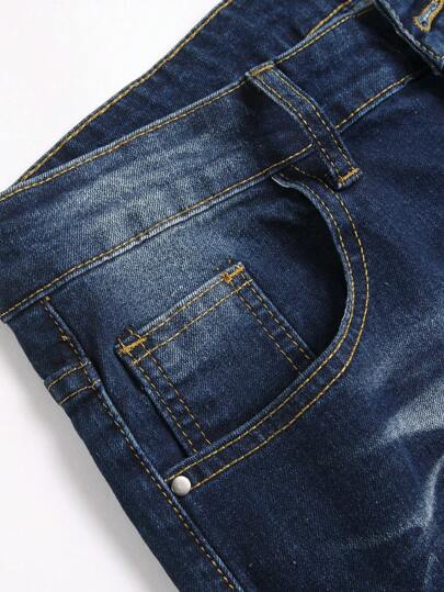 بنطال جينز أوروبي وأمريكي رجالي أزرق داكن ممزق مرن ضيق